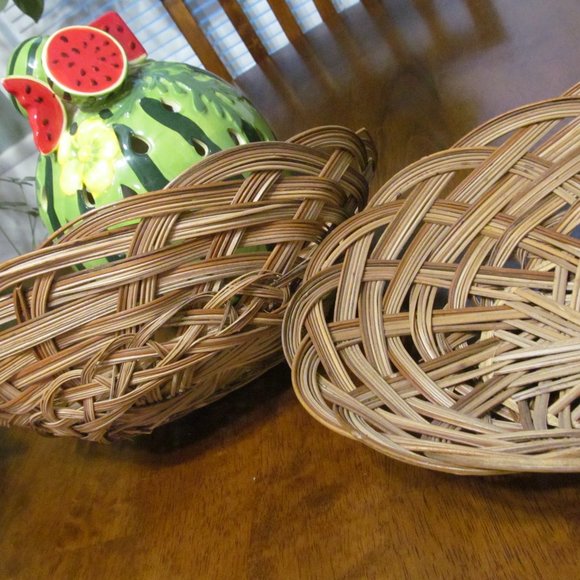 Vintage Set of 2 Woven Wicker Rattan Reed Baskets Oblong Nestable NEW - Picture 8 of 12